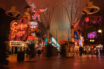 Laminated People Walking on Freemont Street Downtown Las Vegas DTLV Nevada Photo Photograph Poster Dry Erase Sign 24x16