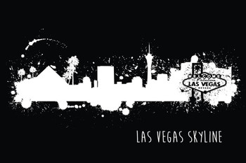 Laminated Las Vegas Nevada Skyline Watercolor Black and White Poster Dry Erase Sign 24x16