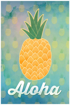 Aloha Pineapple Hawaii Hawaiian Fruit Welcome Decoration Beach Sunset Palm Landscape Pictures Ocean Scenic Scenery Tropical Nature Photography Paradise Scenes Cool Wall Decor Art Print Poster 24x36