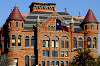 Laminated Dallas County Courthouse Dealey Plaza Texas Flag Photo Poster Dry Erase Sign 24x16