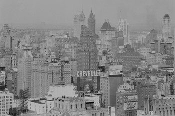 Laminated New York City NYC Skyline Black and White Aerial Archival Photograph Photo Photograph Poster Dry Erase Sign 24x16