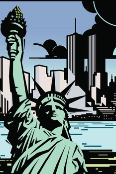 Laminated Bright Lights Big City New York City NYC Skyline Statue of Liberty Pop Art Poster Dry Erase Sign 16x24