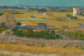 Laminated Vincent Van Gogh Harvest at La Crau with Montmajour in the Background Poster Dry Erase Sign 16x24