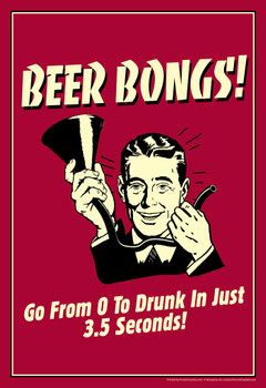 Laminated Beer Bongs! From 0 To Drunk In Just 3.5 Seconds! Retro Humor Poster Dry Erase Sign 16x24