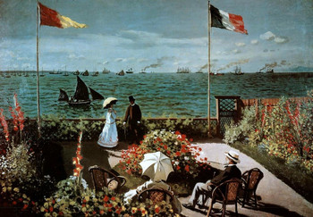 Laminated Claude Monet Garden at Sainte Adresse 1867 Impressionist Oil On Canvas Painting Art Poster Dry Erase Sign 24x16