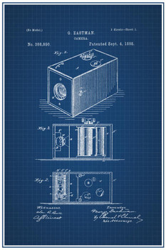 Laminated First Film Camera By George Eastman Official Patent Blueprint 1888 Diagram Sketch Poster Dry Erase Sign 16x24