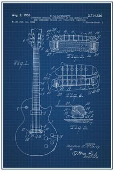 Laminated Electric Guitar 1955 Official Patent Office Blueprint Diagram 6 String Guitar Stringed Instrument Music Musician Rock Roll Band Poster Dry Erase Sign 16x24