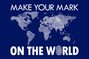 Laminated Make Your Mark On the World Blue Map Travel World Map Fingerprints in Detail Map Posters for Wall Map Art Wall Decor Geographical Illustration Destinations Poster Dry Erase Sign 24x16