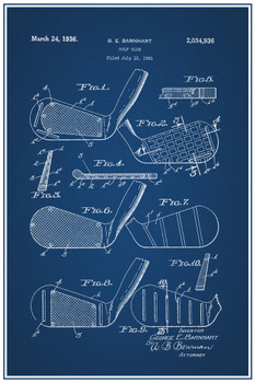 Laminated Golf Club 1931 Official Patent Blueprint Poster Dry Erase Sign 16x24