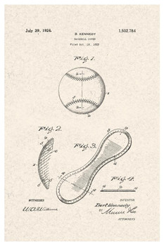 Laminated Baseball Cover 1924 Official Patent Diagram Poster Dry Erase Sign 16x24