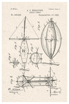 Laminated Steampunk Aerial Vessel Official Patent Diagram Poster Dry Erase Sign 16x24