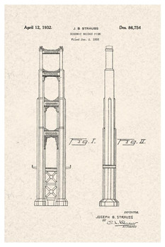 Laminated Golden Gate Bridge Highway Pier Official Patent Diagram Poster Dry Erase Sign 16x24