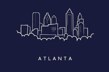 Laminated Atlanta City Skyline Pencil Sketch Poster Dry Erase Sign 24x16
