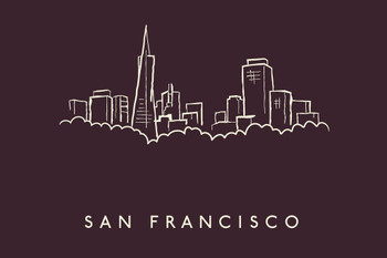 Laminated San Francisco City Skyline Pencil Sketch Poster Dry Erase Sign 24x16
