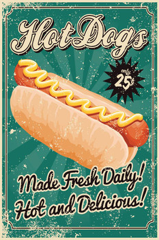 Laminated Hot Dogs Made Fresh Daily Hot And Delicious Vintage Poster Dry Erase Sign 16x24