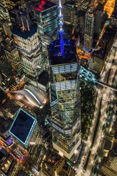Laminated World Trade Center Illuminated Aerial View NYC Photo Photograph Poster Dry Erase Sign 16x24