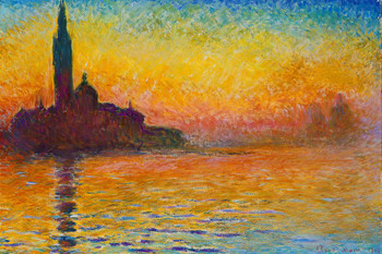 Laminated Claude Monet Sunset Dusk Twilight in Venice Painting Art Poster Dry Erase Sign 24x16