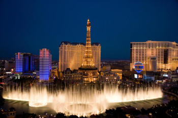 Laminated Bellagio Fountain Ballys Paris Casinos Las Vegas Photo Photograph Poster Dry Erase Sign 24x16