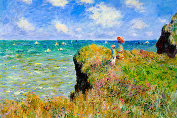 Laminated Claude Monet The Cliff Walk at Pourville Impressionist Art Posters Claude Monet Prints Nature Landscape Painting Claude Monet Canvas Wall Art French Decor Art Poster Dry Erase Sign 16x24