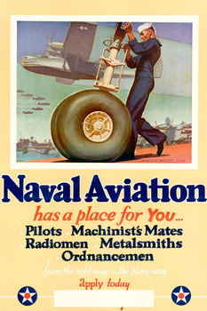 Laminated WPA War Propaganda Naval Aviation Has A Place For You Pilots Machinist Mates Radiomen Poster Dry Erase Sign 16x24
