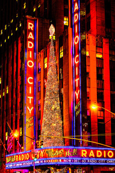 Laminated Radio City Music Hall Nee York City In Christmas NYC Photograph by Chris Lord Photo Poster Dry Erase Sign 16x24