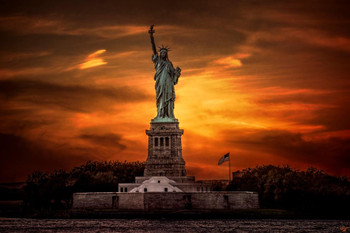 Laminated Lady Liberty Sunset by Chris Lord Photo Photograph Poster Dry Erase Sign 16x24