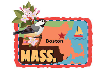 Laminated Massachusetts Retro Travel Sticker Poster Dry Erase Sign 16x24