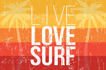 Laminated Live Love Surf Retro Banner Poster Dry Erase Sign 24x16