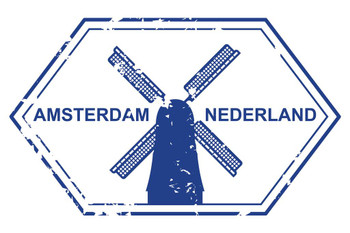 Laminated Amsterdam Netherland Passport Rubber Stamp Travel Poster Dry Erase Sign 16x24