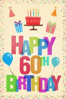 Laminated Happy 60th Birthday Party Decoration Light Poster Dry Erase Sign 16x24