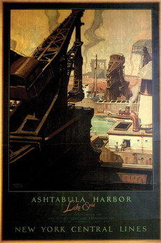 Laminated New York Central Lines Ashtabula Harbor Lake Erie Vintage Travel Poster Dry Erase Sign 16x24