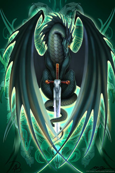 Laminated Green Dragon Carrying a Sword by Ruth Thompson Dragonsword Skullblade Ruth Thompson Alice Bessoni Poster Dry Erase Sign 16x24