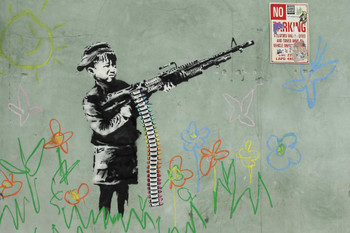 Laminated Banksy Boy With Gun Banksy Canvas Print Bansky Modern Art Grafitti Canvas Wall Art Street Art Prints Graffiti Art For Wall Art Canvas Retro Pop Art Poster Dry Erase Sign 24x16
