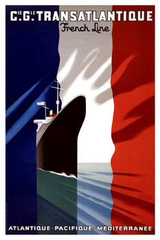 Laminated France Transatlantique Line French Flag Ocean Liner Cruise Ship Atlantic Pacific Ocean Vintage Illustration Travel Poster Dry Erase Sign 16x24