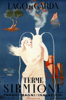 Laminated Visit Italy Terme Sirmione Lago Di Garda Vintage Illustration Travel Poster Dry Erase Sign 16x24