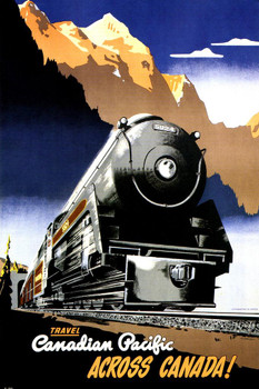 Laminated Canada Canadian Express Across Canada! Locomotive Train Railroad Vintage Illustration Travel Poster Dry Erase Sign 16x24