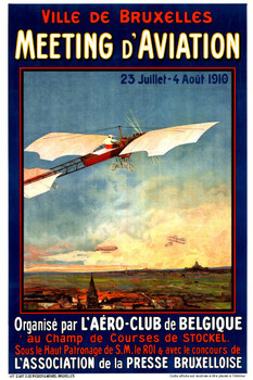 Laminated French Meeting D Aviation Show Ville De Bruxelles 1910 Belgium Brussels Vintage Illustration Travel Poster Dry Erase Sign 16x24