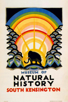 Laminated Natural History Museum 1923 South Kensington London England Woolly Mammoth Animal Zoo Vintage Illustration Travel Poster Dry Erase Sign 16x24