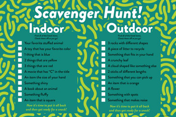 Laminated Indoor Outdoor Scavenger Hunt Game For Kids Checklist Family Fun Activity Children Homeschool Poster Dry Erase Sign 16x24