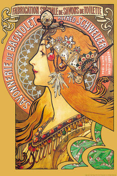 Laminated Savonnerie De Bagnolet Soap Alphonse Mucha Painting 1897 Art Nouveau Vintage Ad Advertisement Poster Dry Erase Sign 16x24