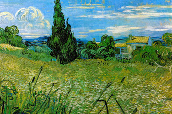 Laminated Vincent Van Gogh Green Wheat Field with Cypress Van Gogh Wall Art Impressionist Painting Style Nature Spring Flower Wall Decor Landscape Field Forest Artwork Poster Dry Erase Sign 24x16