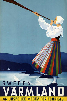 Laminated Sweden Varmland Yodeling Vintage Travel Poster Dry Erase Sign 12x18