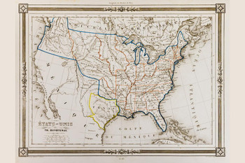 Republic of Texas 1846 Antique Map of United States of America Vintage Travel Texan Altas Cool Wall Decor Art Print Poster 24x36