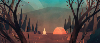 Laminated Camping Tent Campfire In Woods Forest Artistic Print Poster Dry Erase Wall Art 24x36