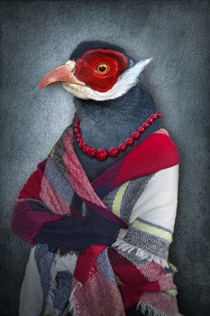 Laminated Bird Head Woman Wearing Human Clothes Funny Parody Animal Face Portrait Art Photo Poster Dry Erase Wall Art 24x36