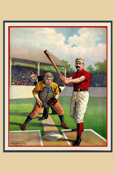 Baseball Players Batting Batter Catcher Pitcher Diamond Calvert Litho Vintage Illustration Sports Cool Huge Large Giant Poster Art 36x54