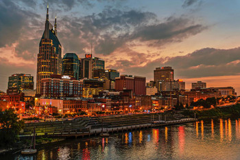 Laminated Nashville Tennessee Skyline Cumberland River Photo Photograph Poster Dry Erase Sign 24x16