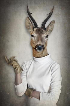 Deer Head Wearing Human Clothes Funny Parody Animal Face Portrait Art Photo Thick Paper Sign Print Picture 8x12