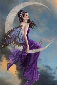 Laminated Moon Amethyst Purple Fairy by Nene Thomas Fantasy Poster Sitting On Moon Butterfly Magical Poster Dry Erase Sign 16x24