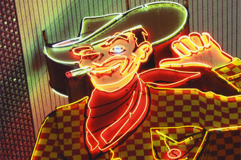 Vintage Neon Cowboy Sign Las Vegas Nevada Photo Photograph Cool Wall Decor Art Print Poster 36x24